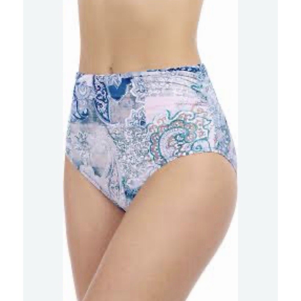 Profile by Gottex High Waist Bikini Bottom paisley Blue Multi Size 16 NWT